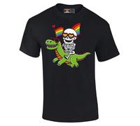Funky Gifts Pride Skeleton Riding a Dinosaur Adults T-Shirt (UK, Alpha, 4XL, Regular, Regular, Black)