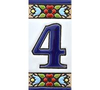 funky global Spanish, Hand painted polichrome ceramic tiles. letters and numbers handpainted using dry rope technique perfect to create signs,addresses and names. Design FLORES MINI (NUMBER 4)