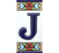 funky global Spanish, Hand painted polichrome ceramic tiles. letters and numbers handpainted using dry rope technique perfect to create signs,addresses and names. Design FLORES MINI (LETTER J)