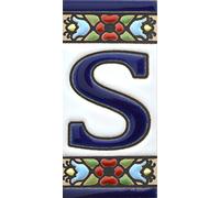 funky global Spanish, Hand painted polichrome ceramic tiles. letters and numbers handpainted using dry rope technique perfect to create signs,addresses and names. Design FLORES MINI (LETTER S)