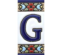 funky global Spanish, Hand painted polichrome ceramic tiles. letters and numbers handpainted using dry rope technique perfect to create signs,addresses and names. Design FLORES MINI (LETTER G)