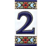 funky global Spanish, Hand painted polichrome ceramic tiles. letters and numbers handpainted using dry rope technique perfect to create signs,addresses and names. Design FLORES MINI (NUMBER 2)
