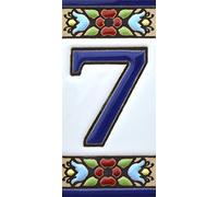 funky global Spanish, Hand painted polichrome ceramic tiles. letters and numbers handpainted using dry rope technique perfect to create signs,addresses and names. Design FLORES MINI (NUMBER 7)