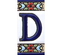 funky global Spanish, Hand painted polichrome ceramic tiles. letters and numbers handpainted using dry rope technique perfect to create signs,addresses and names. Design FLORES MINI (LETTER D)