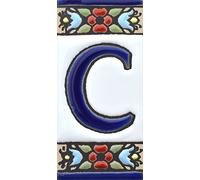 funky global Spanish, Hand painted polichrome ceramic tiles. letters and numbers handpainted using dry rope technique perfect to create signs,addresses and names. Design FLORES MINI (LETTER C)