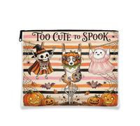 Funky Halloween Australian Shepherd Dog Makeup Bag 7''x9'' for Travel Pouch, Fun Scary Ghost Skeleton Print Cosmetic Pouch for Women Gift, Spooky Portable Canvas Zipper Organizer