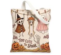Funky Halloween Whippet Dog Canvas Tote Bag for Shopping 13 * 15 Inch, Fun Scary Ghost Skeleton Reusable Grocery Bag for Women, Spooky Aesthetic Pattern Gift Decor