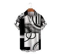 Funky Hawaiian Shirt, Creative Abstract Geometric Pattern Men'S Short Sleeve Beach Shirt Plus Size Button Down Summer Casual Shirts Tropical Print Quick Dry Holiday Party Aloha Shirt