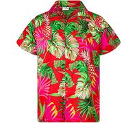 Funky Hawaiian Shirt Kids Boys, Shortsleeve, Print Pineapple Leaves, Red, 2