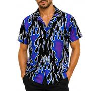 Funky Hawaiian Shirt, Men, Shortsleeve, Flames Wild, Purple, 5XL