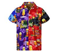 Funky Hawaiian Shirt Men's Oktoberfest Men's Short Sleeve Beer Shirt Funny Party Drinks Beer Bottles Prints Beer Shirts Lapel Button Placket Short Sleeve Shirts Comfortable Costume Shirt for