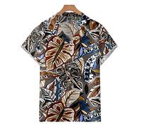 Funky Hawaiian Shirt, Mens Summer Hawaiian Shirt Tropical Monstera Leaves Pattern Shortsleeve Beach Shirt Plus Size Button Casual Quick Dry Party Tshirt Hawaii Shirt Top