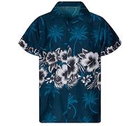 Funky Hawaiian Shirt, Navy Blue Tropical Coconut Tree Flowers Pattern Men'S Short Sleeve Beach Shirt Button Down Summer Casual Shirts Tropical Print Quick Dry Holiday Party Aloha Shirt