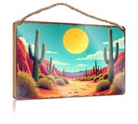 Funky Home Decor Desert Oasis: A Serene Landscape With Cacti Under A Bright Sun Wooded Sign Hanging Porch Sign Rustic Bathroom Signs(20X30CM)