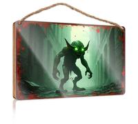Funky Home Decor Green Demon In A Haunted Alleyway Wooded Sign Farm Hanging Door Sign Summer Decor(15X28CM)