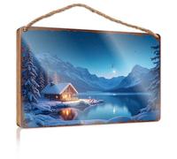 Funky Home Decor Snowy Cabin By The Lake Under A Starry Night Sky Wooded Sign Farm Hanging Door Sign Summer Decor(23X35CM)