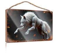 Funky Home Decor White Wolf In Autumnal Charge Wooded Sign Farm Hanging Door Sign Summer Decor(23X35CM)