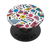 Funky Icons Retro 80s 90s White Background Pop Art Design PopSockets Adhesive PopGrip