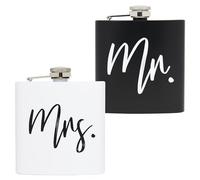Funky Junque Bride and Groom Flask Stainless Steel 6 OZ Mr and Mrs Bride Tribe Flasks - 2 Pack: Mr (Black) & Mrs (White)