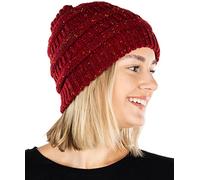 Funky Junque Confetti Knit Beanie for Women - Colorful Slouchy Cute Beanies, Cable Knitted Womens Winter Hats, Cozy Fashion, Burgundy, One Size