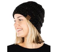 Funky Junque Confetti Knit Beanie for Women - Colorful Slouchy Cute Beanies, Cable Knitted Womens Winter Hats, Cozy Fashion, Black, One Size