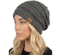 Funky Junque Confetti Knit Beanie for Women - Colorful Slouchy Cute Beanies, Cable Knitted Womens Winter Hats, Cozy Fashion, Melange Grey, One Size