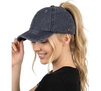 Funky Junque Criss Cross Hat Womens Ponytail Messy Bun Side Buttons Baseball Cap, Navy, One Size