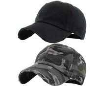 Funky Junque Distressed Baseball Cap, 2 Pack - Black & Camo Black (Distressed), One size