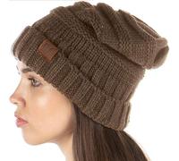 Funky Junque Exclusives Slouchy Beanie for Women - Oversized Winter Hat, Chunky Cable Knit Beanies, Unisex Cold Weather Hats, Olive, One Size