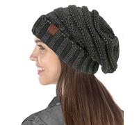Funky Junque Exclusives Womens Beanie Oversized Slouchy Hat Ribbed Knit Warm Cap, Grey - Metallic, One Size