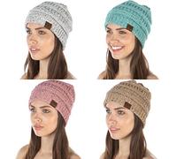 Funky Junque Exclusives Womens Beanie Ribbed Knit Hat Warm Soft Skull Cap 4 Pack Bundle, Four Pack - Confetti Ivory, Mint, Indi Pink, Latte, One Size