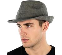 Funky Junque Fedora Hats for Men - Classic Wool Blend Trilby Dress Hat, Short Brim Men’s Fedoras for Formal & Casual Wear, Herringbone Brown/Black, 7 1/4-7 5/8