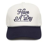 Funky Junque Funny Trucker Hat for Men - Trendy Rope Cap with Upside-Down Sayings, Lightweight Golf Hats Snapback, Have a Day - Navy/Beige, One Size