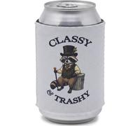 Funky Junque Neoprene Can Cooler Sleeve 12 oz Insulated Beer Holder Foldable Water Resistant, Funny Gifts for Dad Husband Fathers Day Birthday Gag Retirement - Classy & Trashy - White