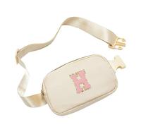 Funky Junque Personalized Chenille Letter Belt Bag for Girls | Initial Fanny Packs for Kids Ages 4-12 | Adjustable Crossbody Purse & Fanny Pack Girls Love | Stylish, Durable and Water-Resistant, Cream