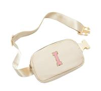 Funky Junque Personalized Chenille Letter Belt Bag for Girls | Initial Fanny Packs for Kids Ages 4-12 | Adjustable Crossbody Purse & Fanny Pack Girls Love | Stylish, Durable and Water-Resistant, Cream