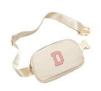 Funky Junque Personalized Chenille Letter Belt Bag for Girls | Initial Fanny Packs for Kids Ages 4-12 | Adjustable Crossbody Purse & Fanny Pack Girls Love | Stylish, Durable and Water-Resistant, Cream