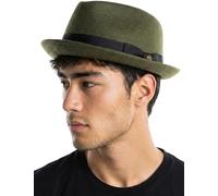 Funky Junque Porkpie Fedora Hats for Men - Classic Wool Blend Trilby Dress Hat, Short Brim Fedoras for Formal & Casual Wear, Olive, M