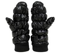 Funky Junque Puffer Mittens for Women Winter Fleece Lined Gloves Down Shiny Metallic Soft Knit Cuff Fashion