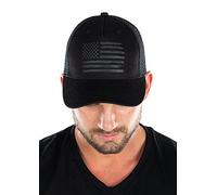 Funky Junque Trucker Hat Baseball Cap Snapback Outdoor Five Panel Breathable Mesh Back Adjustable Fit, American Flag - Black, One size