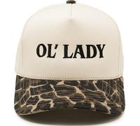Funky Junque Trucker Hat Women Men 2-Tone Baseball Cap - Vintage Western Style Embroidered Snapback, Premium Cotton Blend, Ol' Lady - Leopard/Beige, One size
