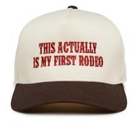Funky Junque Vintage Canvas Snapback Hat - Adjustable 2 Tone Cap for Men Women - Put It On My, Cowboy, Girl Dad, Funny, This Actually is My First Rodeo - Brown/Beige, One Size