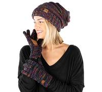 Funky Junque Winter Hat and Gloves for Women - Oversized Winter Hat & Gloves, Cozy Knit Slouchy Beanie Set for Cold Weather, Four Color Mix - #32, One Size