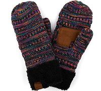 Funky Junque Women's Cozy Fleece-Lined Winter Knit Mittens with Comfort Ribbed Cuff, Four Tone Mix - Black Multi #32, One Size