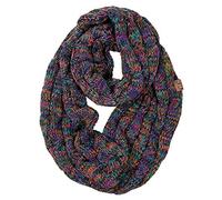 Funky Junque Women's Ribbed Cable Knit Infinity Scarf Wrap, A Jet Black Kaleidoscope Tricolor Mi, One Size