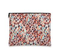 Funky Leopard Makeup Bag, Artistic Cosmetic Pouch for Women, Portable Canvas Zipper Organizer, Everyday Travel Toiletry Bag, Coral, 7x9 Inch, Leopard