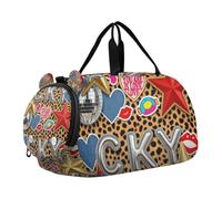 Funky Leopard Print Retro Duffel Bag with Shoes Compartment Large Capacity Carry On Weekender Bag for Boys and Girls