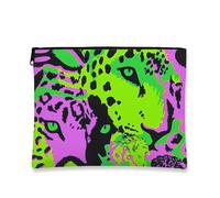 Funky Makeup Bag, Neon Leopard Print Cosmetic Travel Pouch for Women, Portable Small Canvas Zipper Organizer, Party Gift Toiletry Bag, Green, 7x9 Inch, Bag