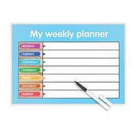 Funky Monkey House MY WEEKLY PLANNER - Wipe clean finish - Free dry-wipe pen -SHOPPING/KIDS/TASKS Light Blue
