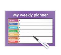 Funky Monkey House MY WEEKLY PLANNER - Wipe clean finish - Free dry-wipe pen -SHOPPING/KIDS/TASKS Purple